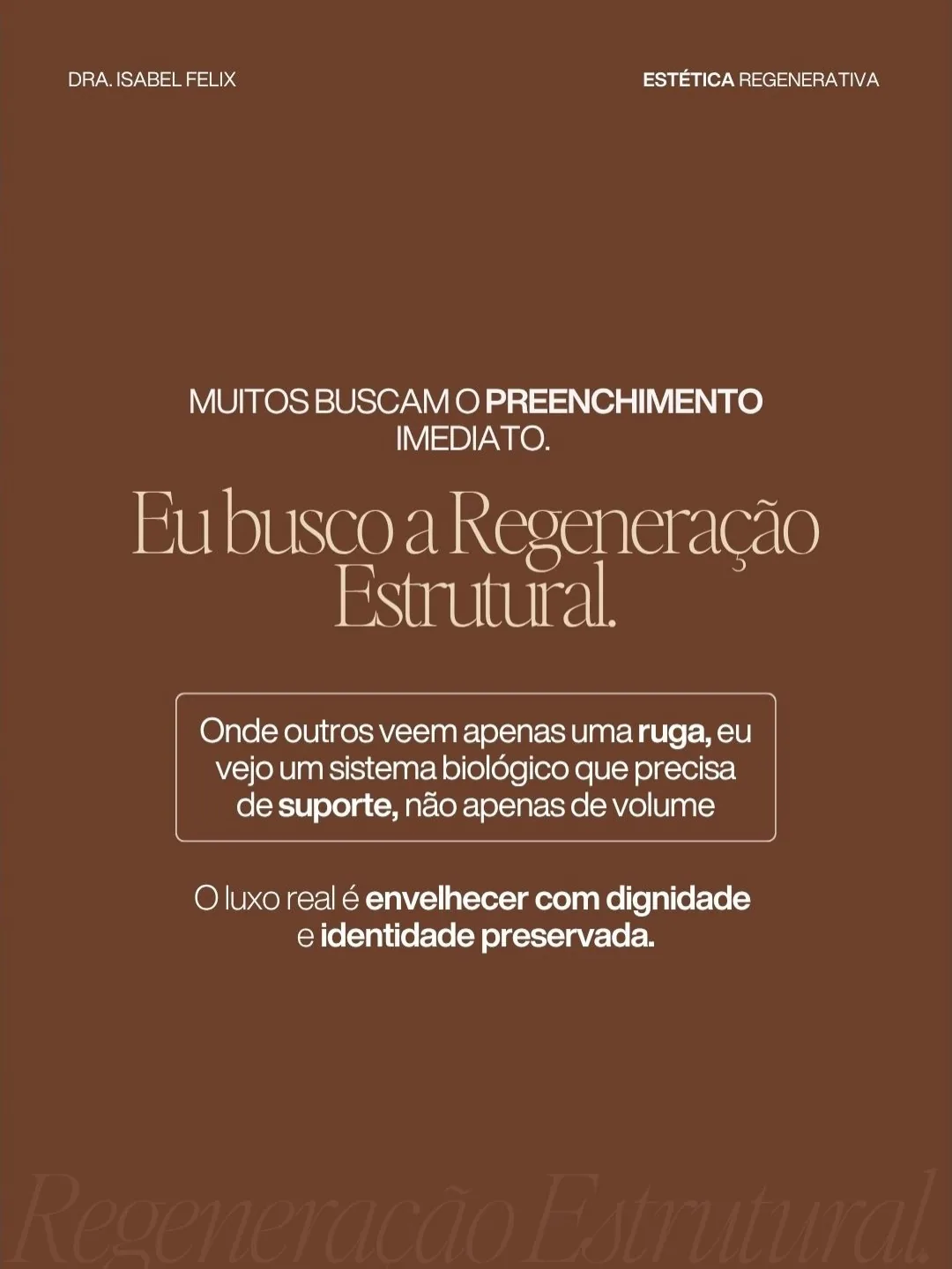 Muitos buscam o preenchimento imediato. Eu busco a Regeneração Estrutural. Onde outros veem apenas uma ruga, eu vejo um sistema biológico que precisa de suporte, não apenas de volume. O luxo real é envelhecer com dignidade e identidade preservada.